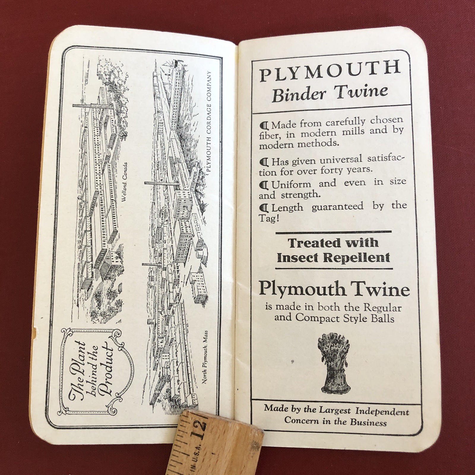 Vintage 1926 Plymouth Twine Cordage Co Pocket Advertising Memo Book Calendar