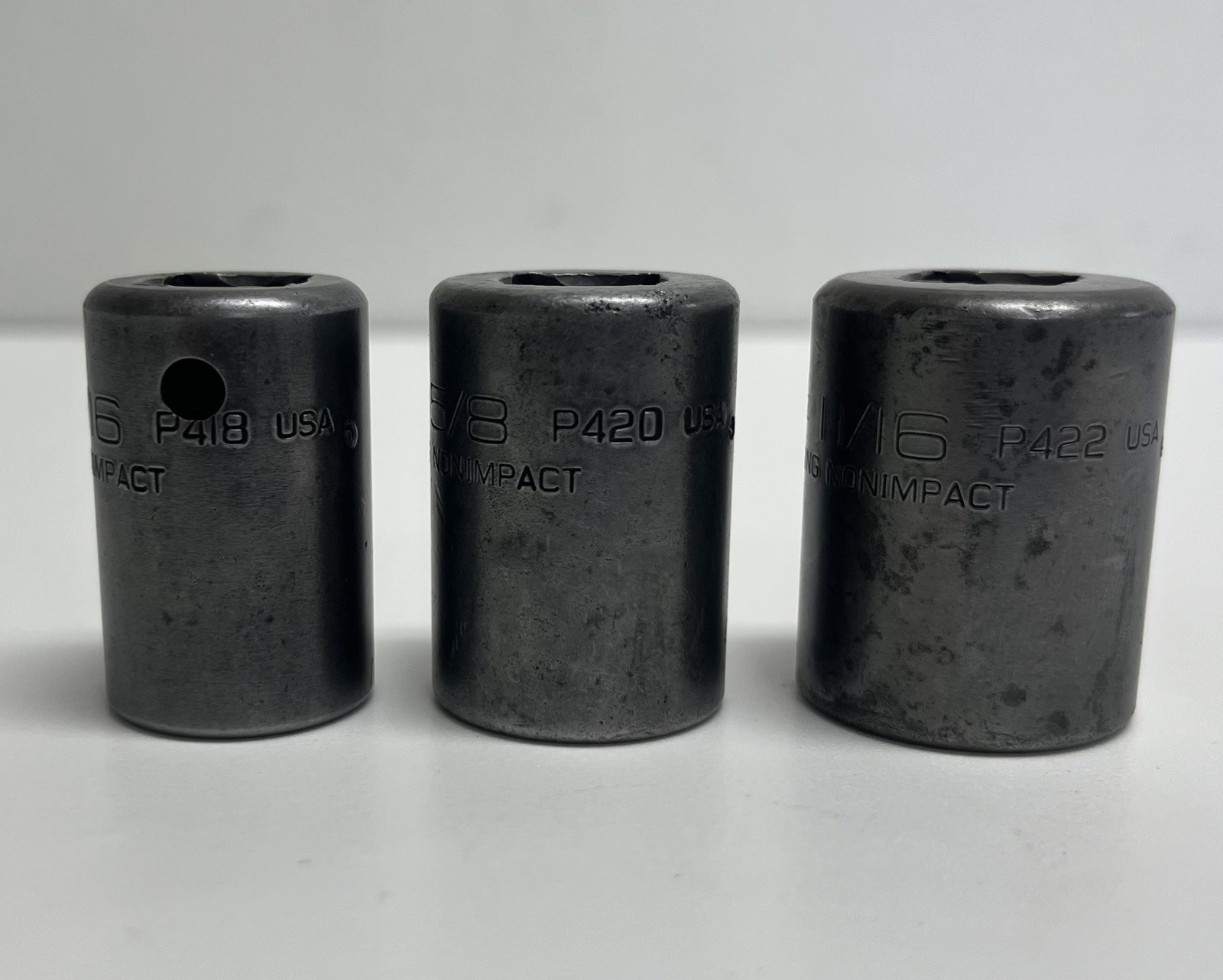 Snap On USA 1/2″DR 8 Pt Socket Lot of 3 P418 9/16″ P420 5/8″ & P422 11/16″