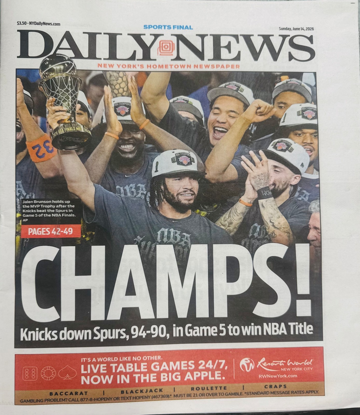 KNICKS WIN NBA FINALS! Full DAILY NEWS CHAMPS! Full Team Of Destiny!
