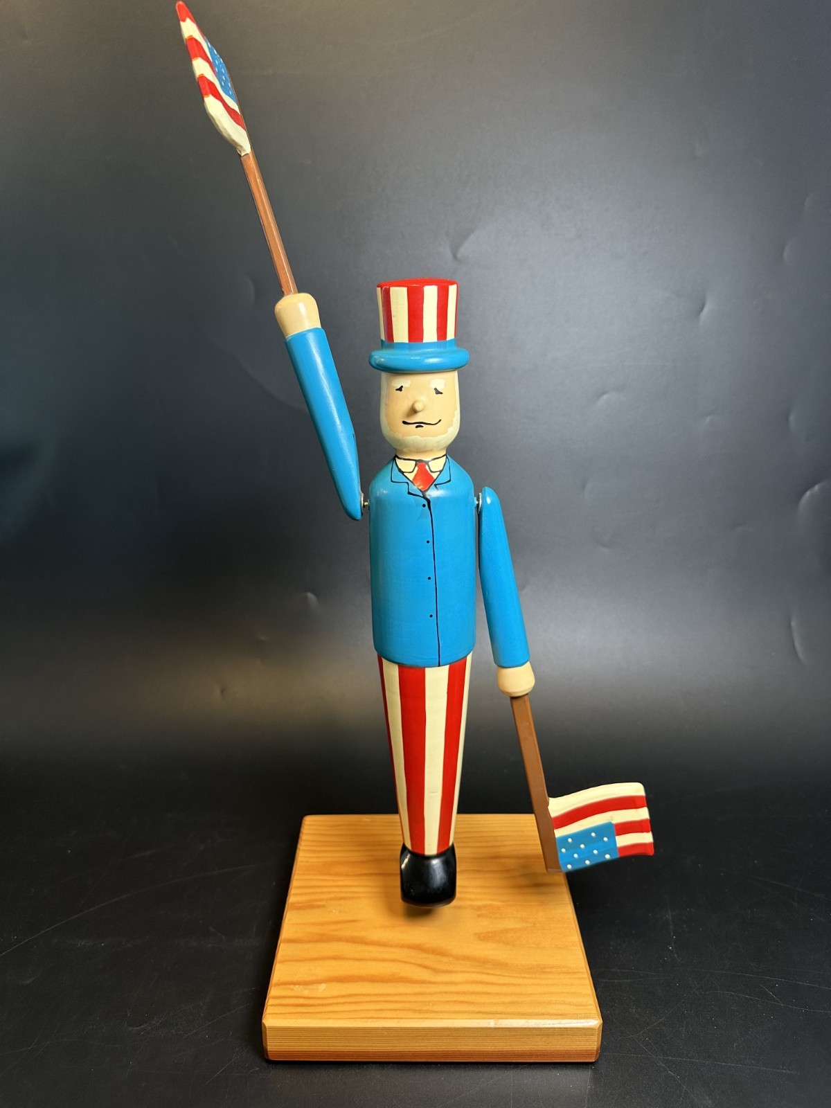 Hand Made Uncle Sam Whirligig Woodcarving Signed Z1993 Folk Art Patriotic USA