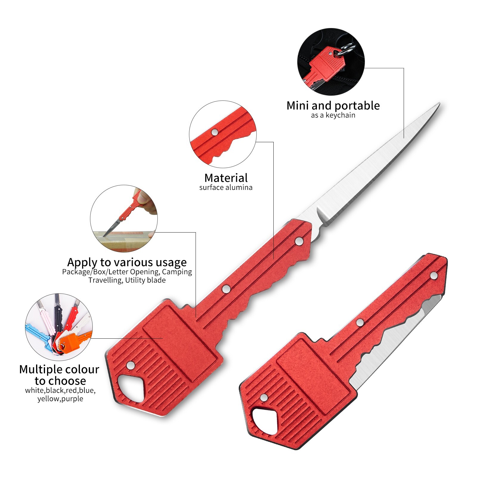 6PCS Portable Pocket Knife Key Shape Mini Key Chain Survival Key Chain Knife