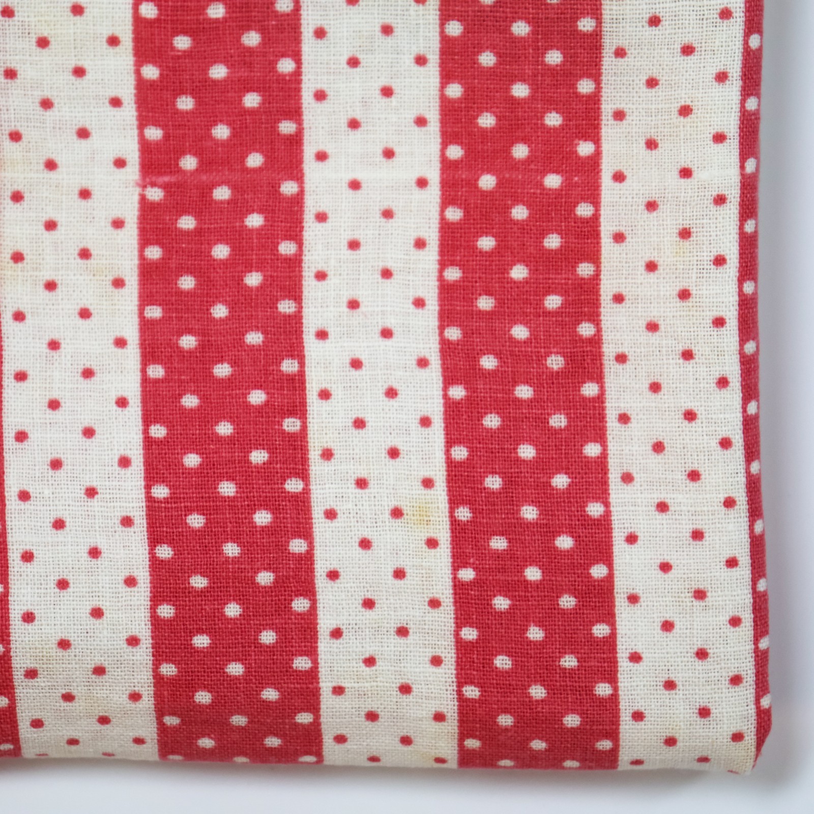 Vtg Feedsack Fabric 1940s Old 22×38 Stripes Polka Dots Pinkish Red White FLAWS