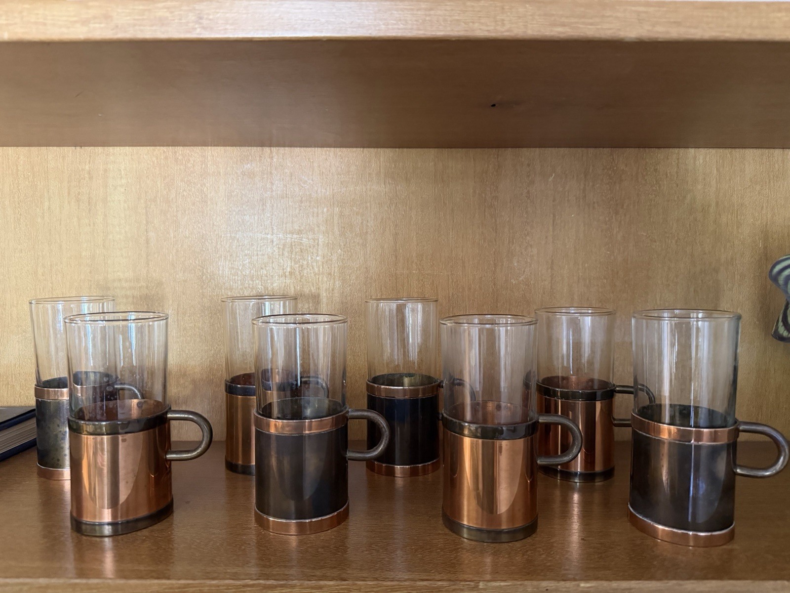 Set 8 MCM Mid-Century Copper & Brass Irish Russian Tea Turkish Coffee Glasses