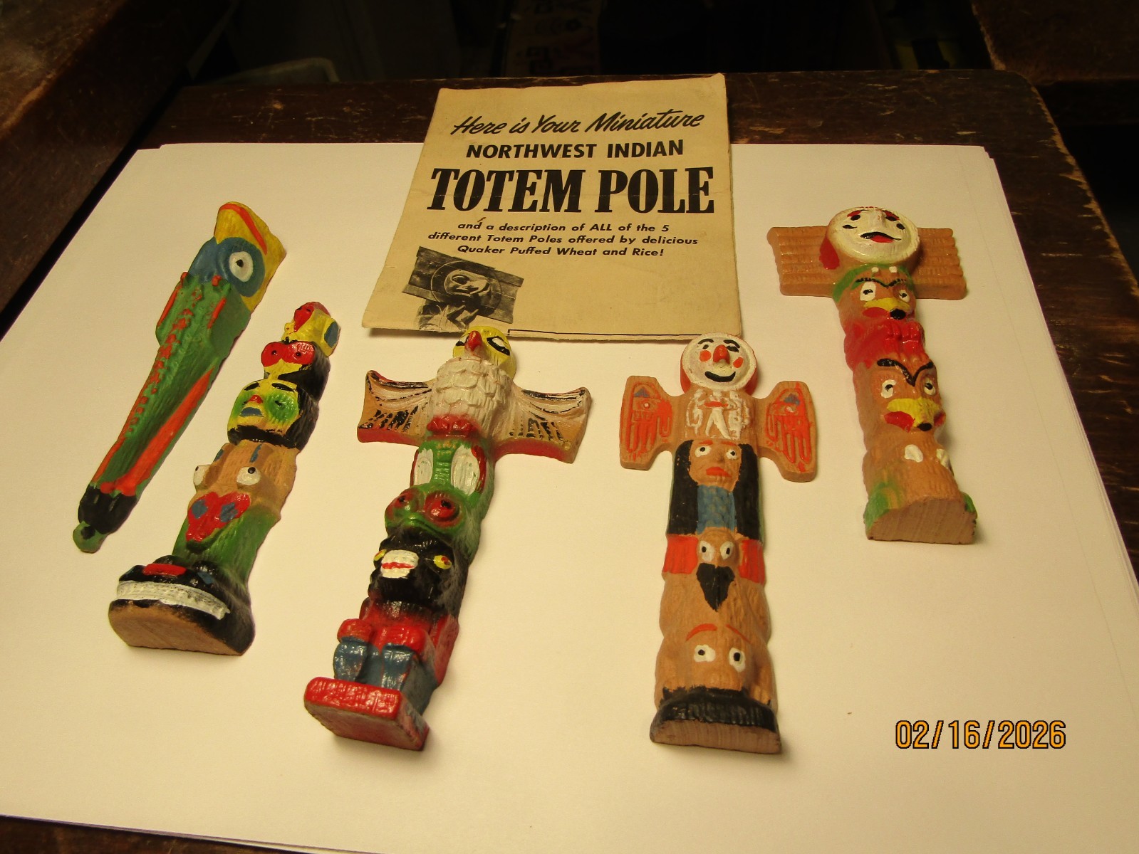 Quaker Puffed Wheat Rice Cereal Northwestern Indian Totem Pole Premium Set 1952