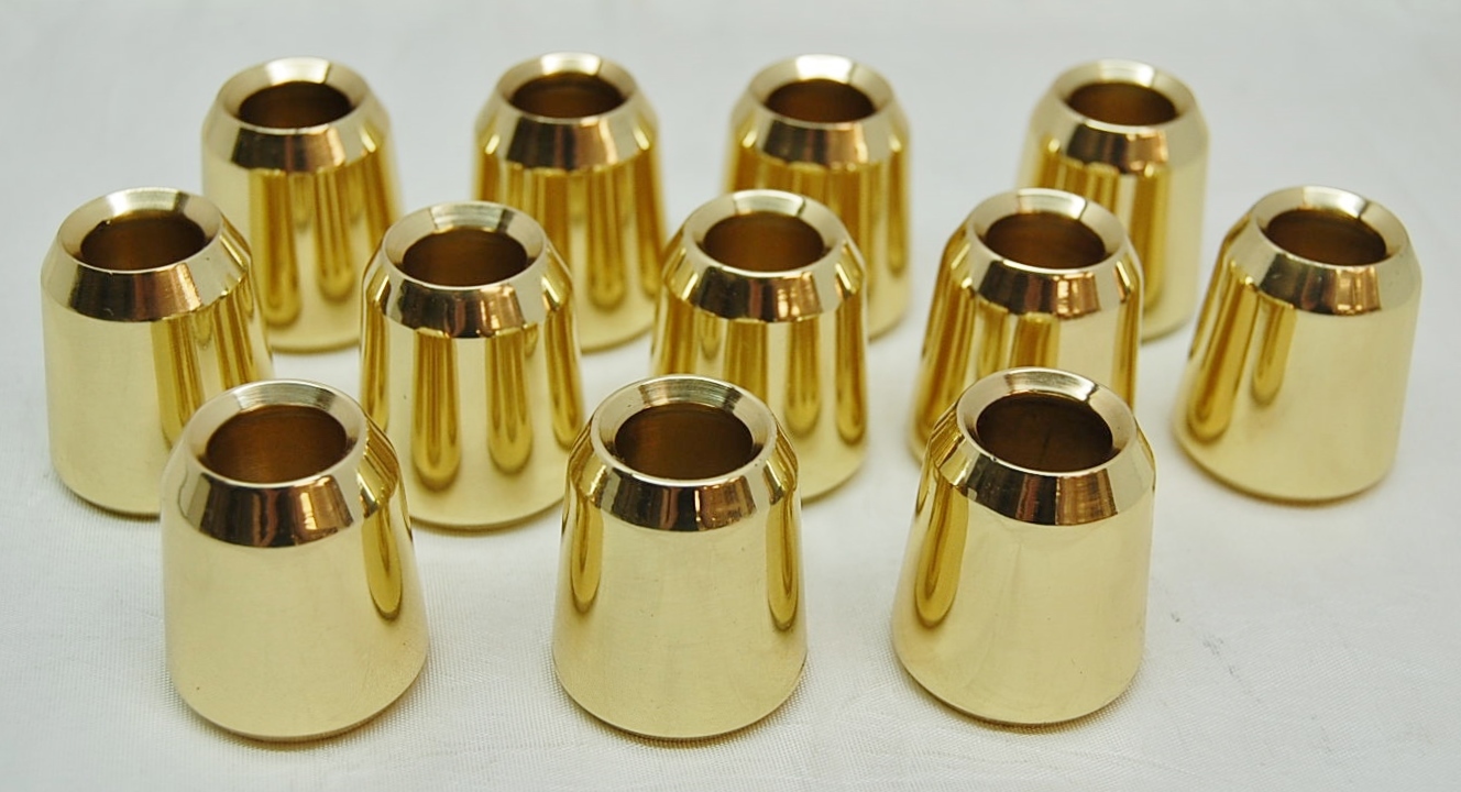 12 POLISHED BRASS, SMOOTH CANDLE FOLLOWERS FOR 7/8″ CANDLES (BURNERS – TOPPERS)