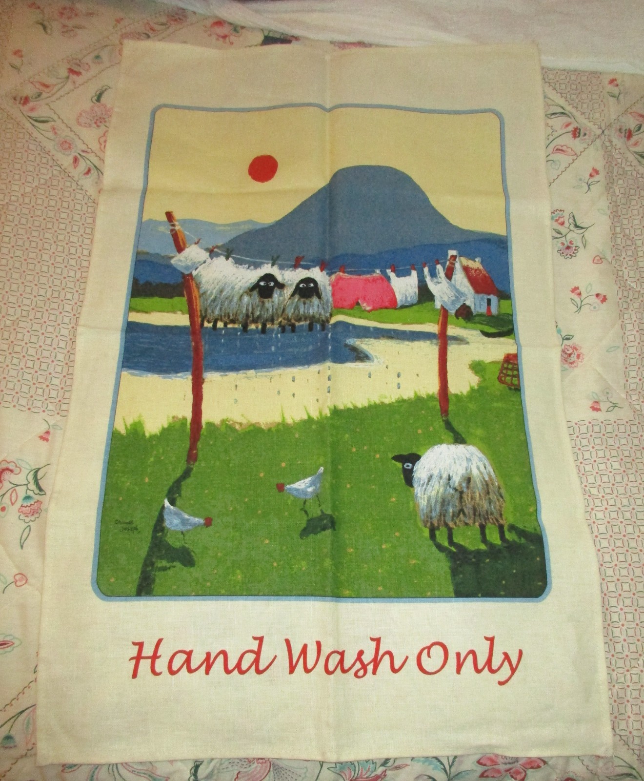 Whimsical World Thomas Joseph Linen “Hand Wash Only” Kitchen Towel – NWT