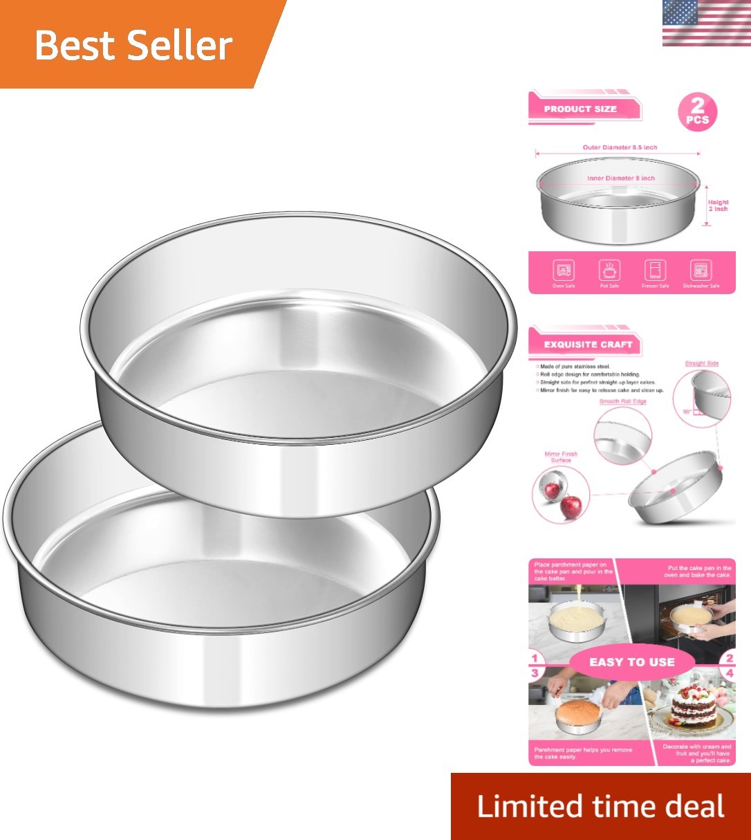6-Inch Round Stainless Steel Cake Pan – Non-Toxic, Dishwasher Safe Elegance