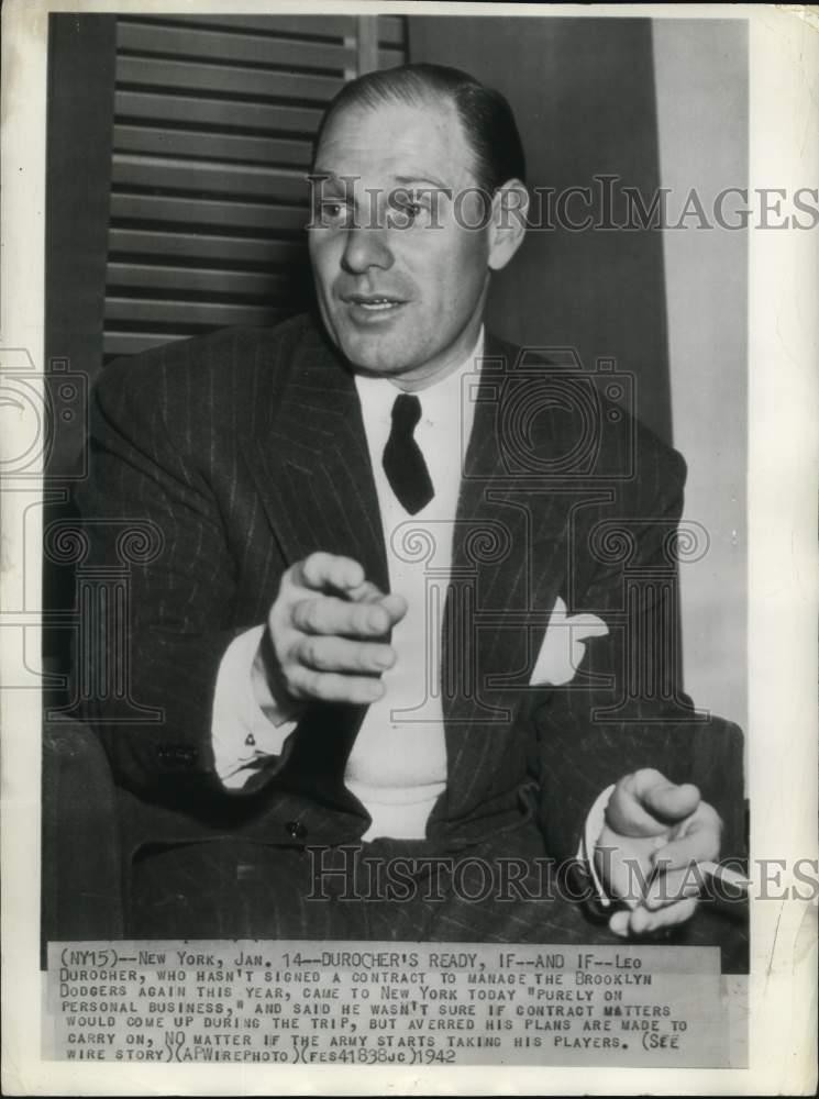 1942 Press Photo Baseball manager Leo Durocher, New York – pis19237