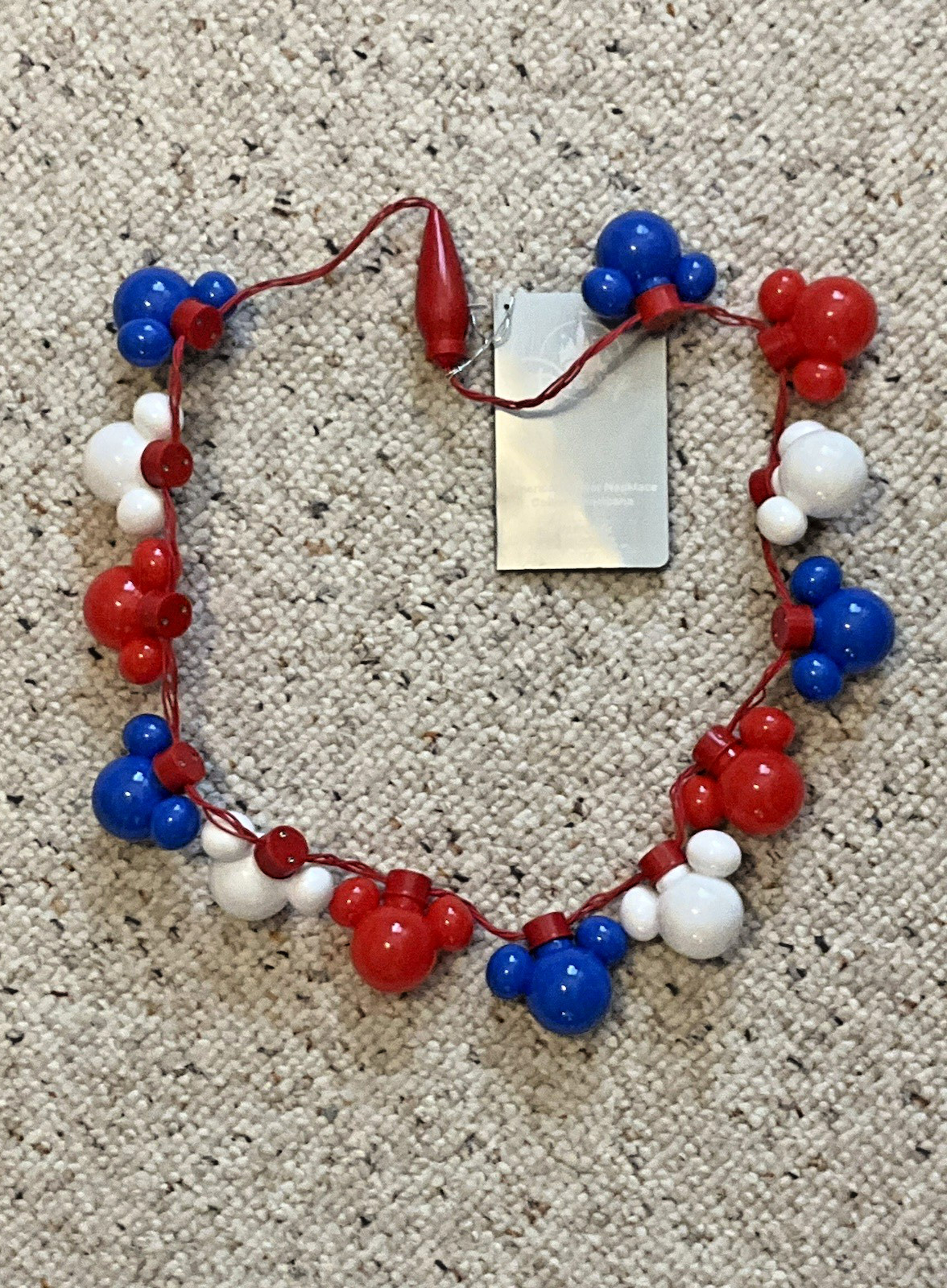 Disney Parks Mickey Mouse Americana Light-Up Glow Necklace Red, White, Blue NWT