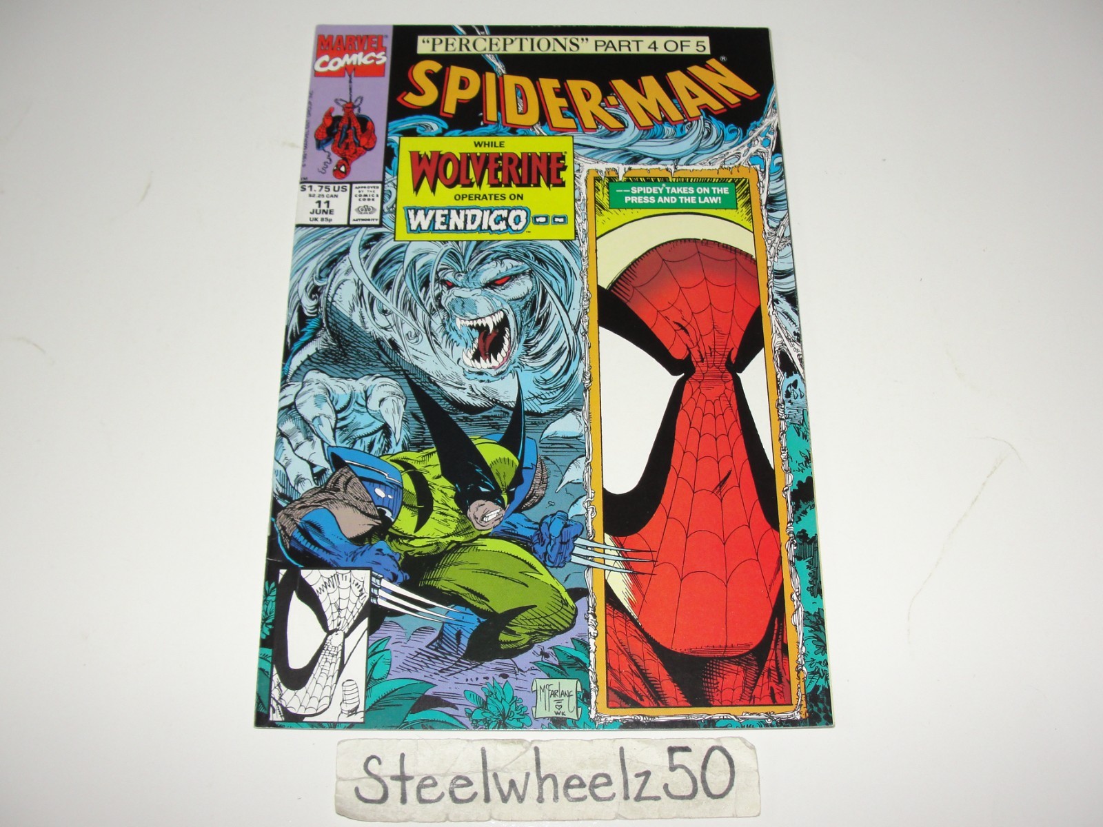 Spiderman #11 Direct Comic Marvel 1991 Wolverine Wendigo Todd McFarlane 1st RARE