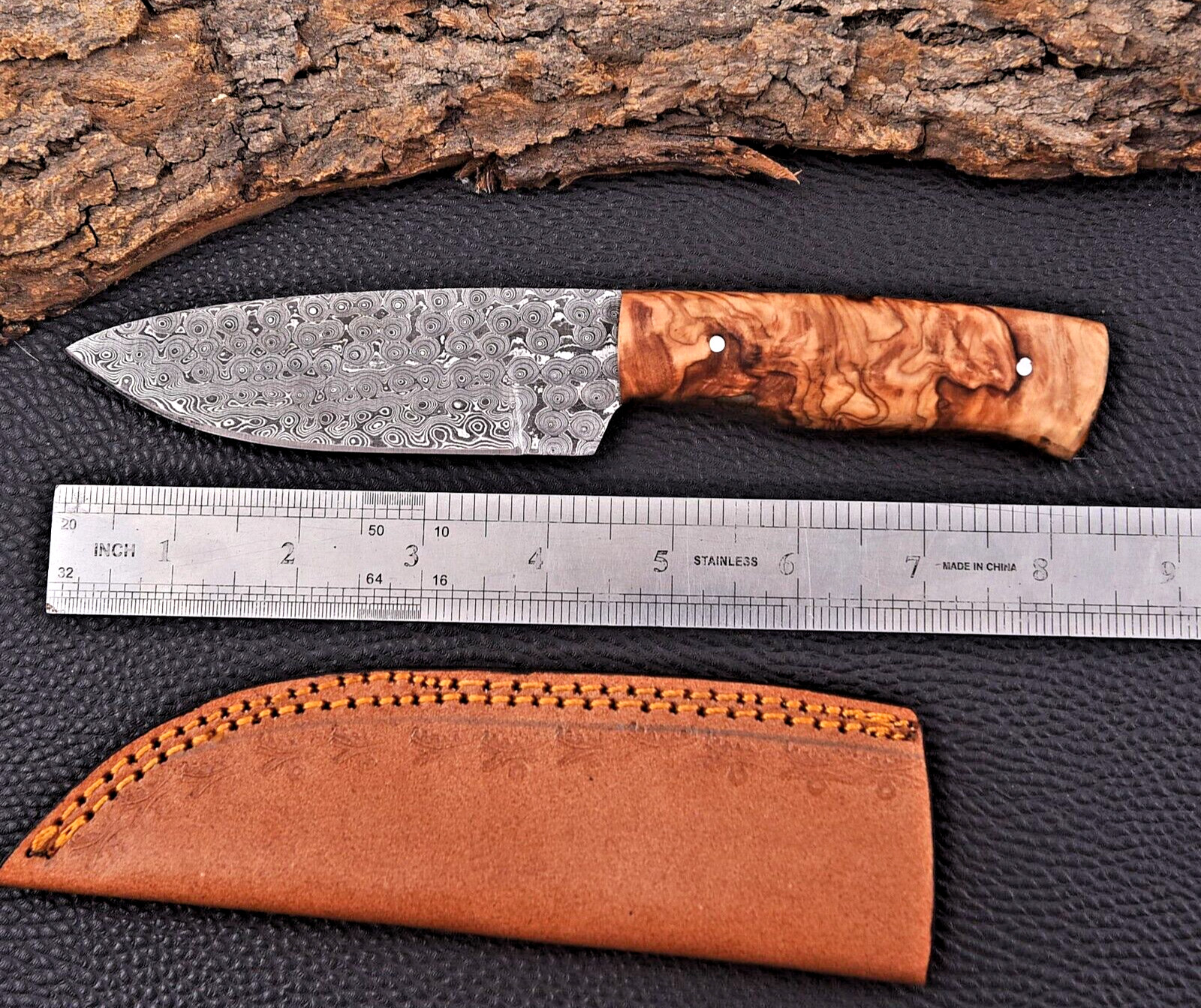 Custom HandMade Hunting Knife Hand Forged Damascus Steel Leather Sheath 2669