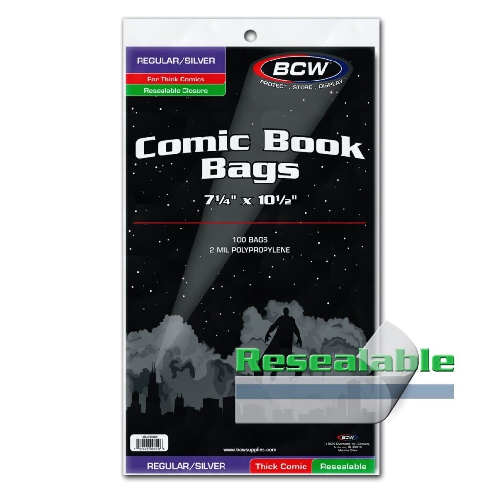 100 BCW Regular /Silver Thick Comic Book Bags Resealable 2 Mil Free Acid Storage