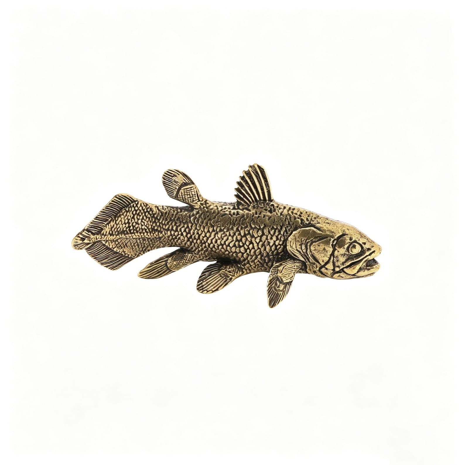 Solid Brass Vintage Coelacanth Figurine, Prehistoric Fish Statue
