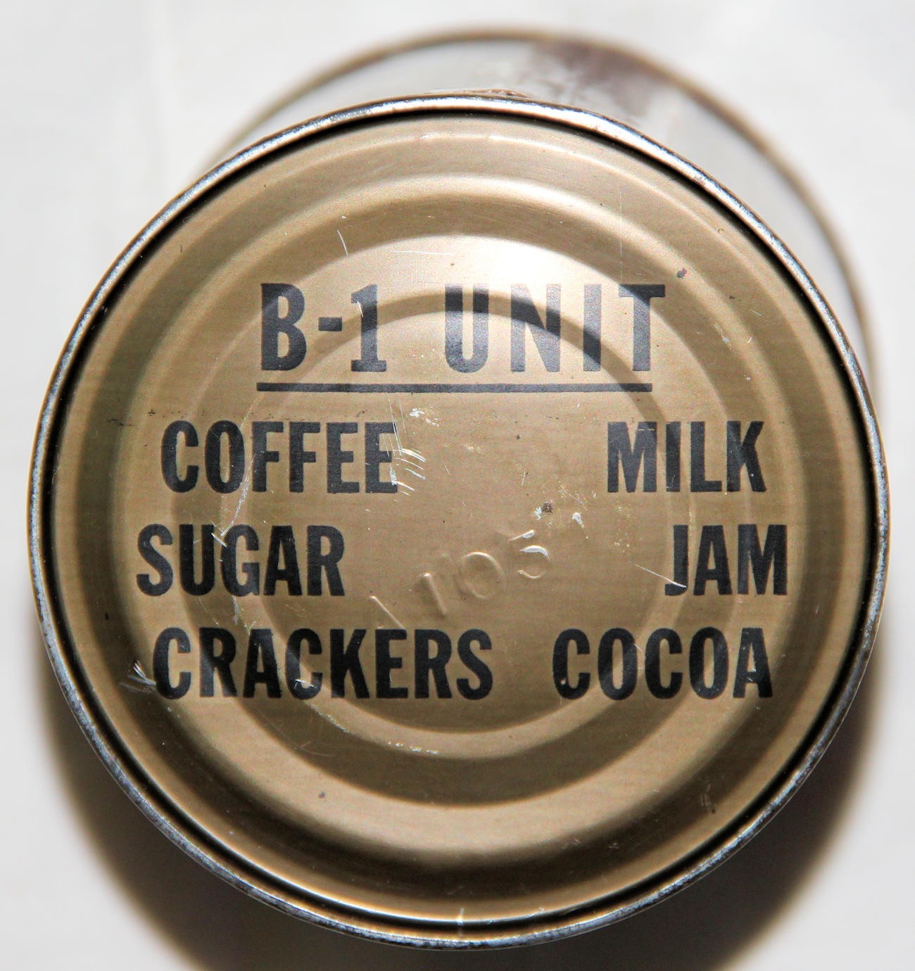 ORIGINAL KOREAN WAR 1951 DATED UNOPENED C-RATION B-1 UNIT CAN WITH OPENING KEY