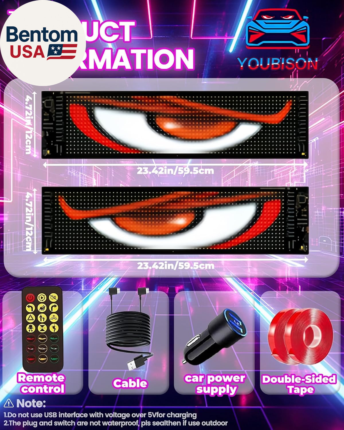 2PCS 23″X5″ Devil Eyes Light for Windshield-Dual Screen Sync, Led Eyes for Cars/