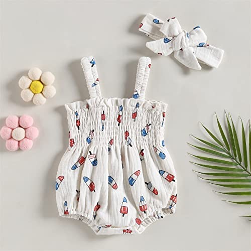 4th Of July Baby Girl Outfit American Flag Jumpsuit 3-6 Months Creamy White