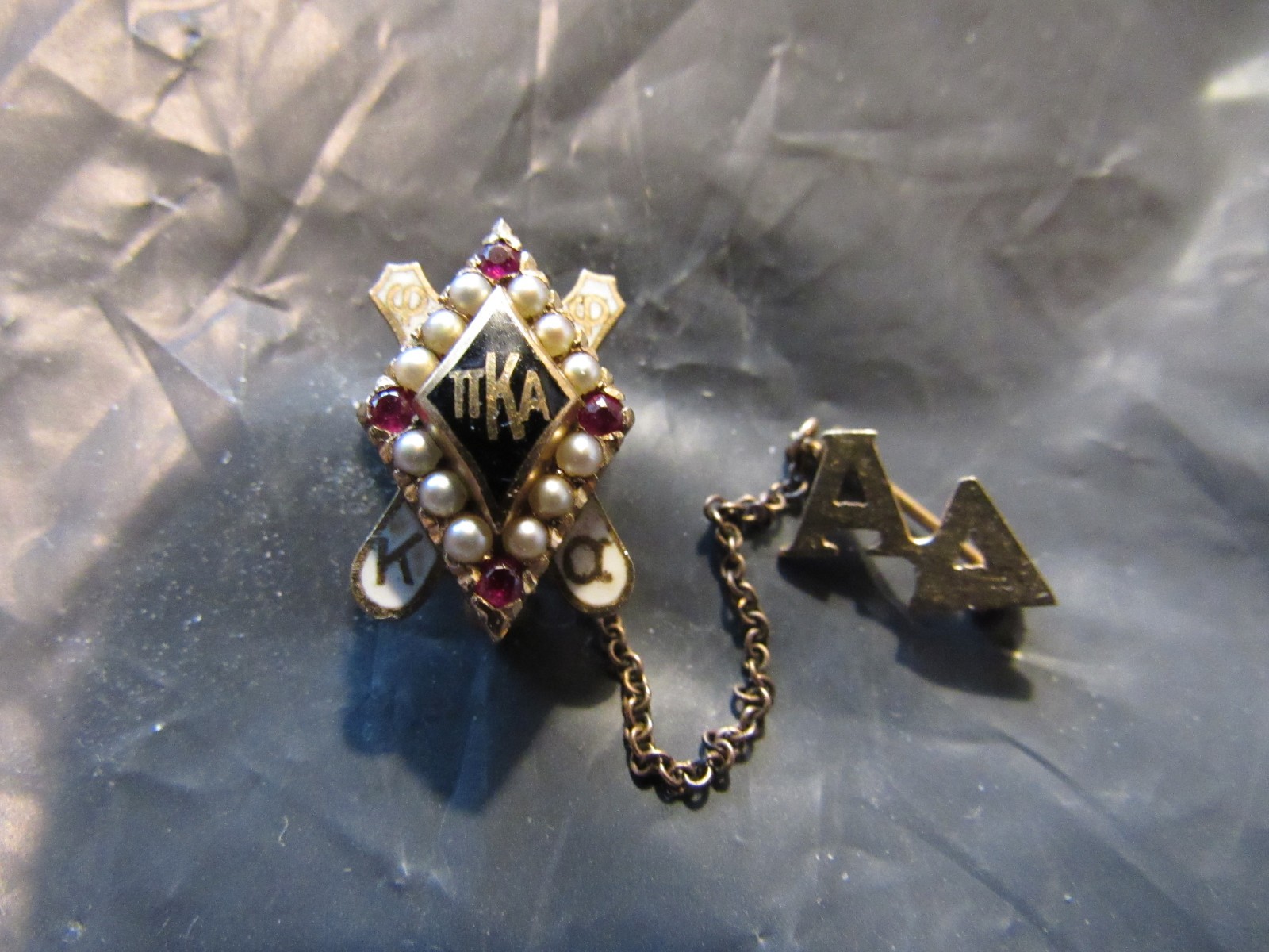 Vintage 14K GOLD+Pearls+Ruby stones Pi Kappa Alpha Fraternity+ΑΔ Pins -Free Ship
