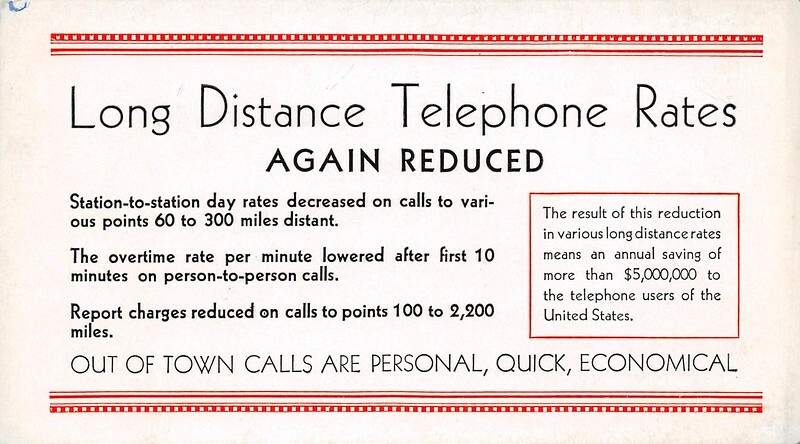 Long Distance Telephone Compay Rates Reduced small advertising blotter ATT Bell