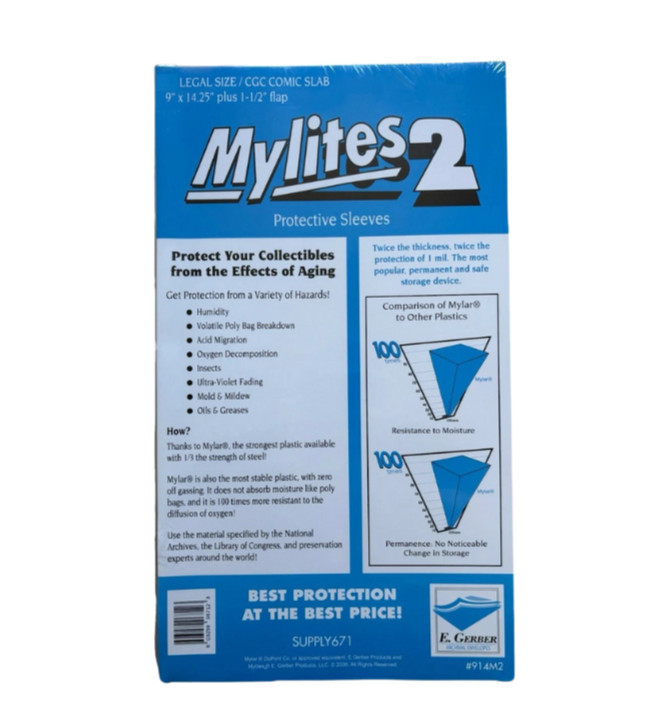 25 E. Gerber Mylites 2 Mil Mylar CGC Comic Book Bags 914M2 – New – Out of Pack
