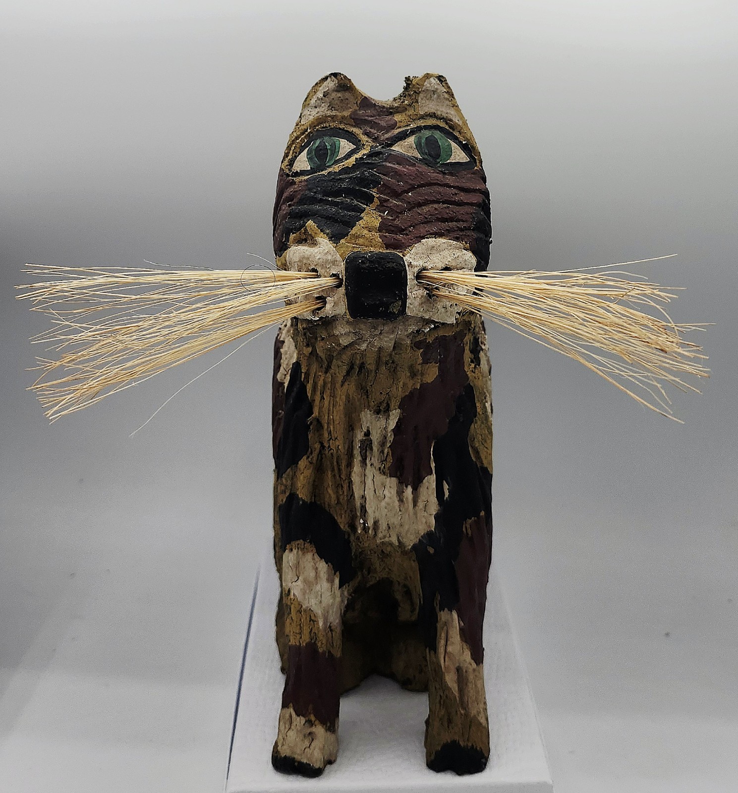 Bill & Phyllis Duffy Signed Folk Art Painted Carved Wood Long Whisker Cat Figure
