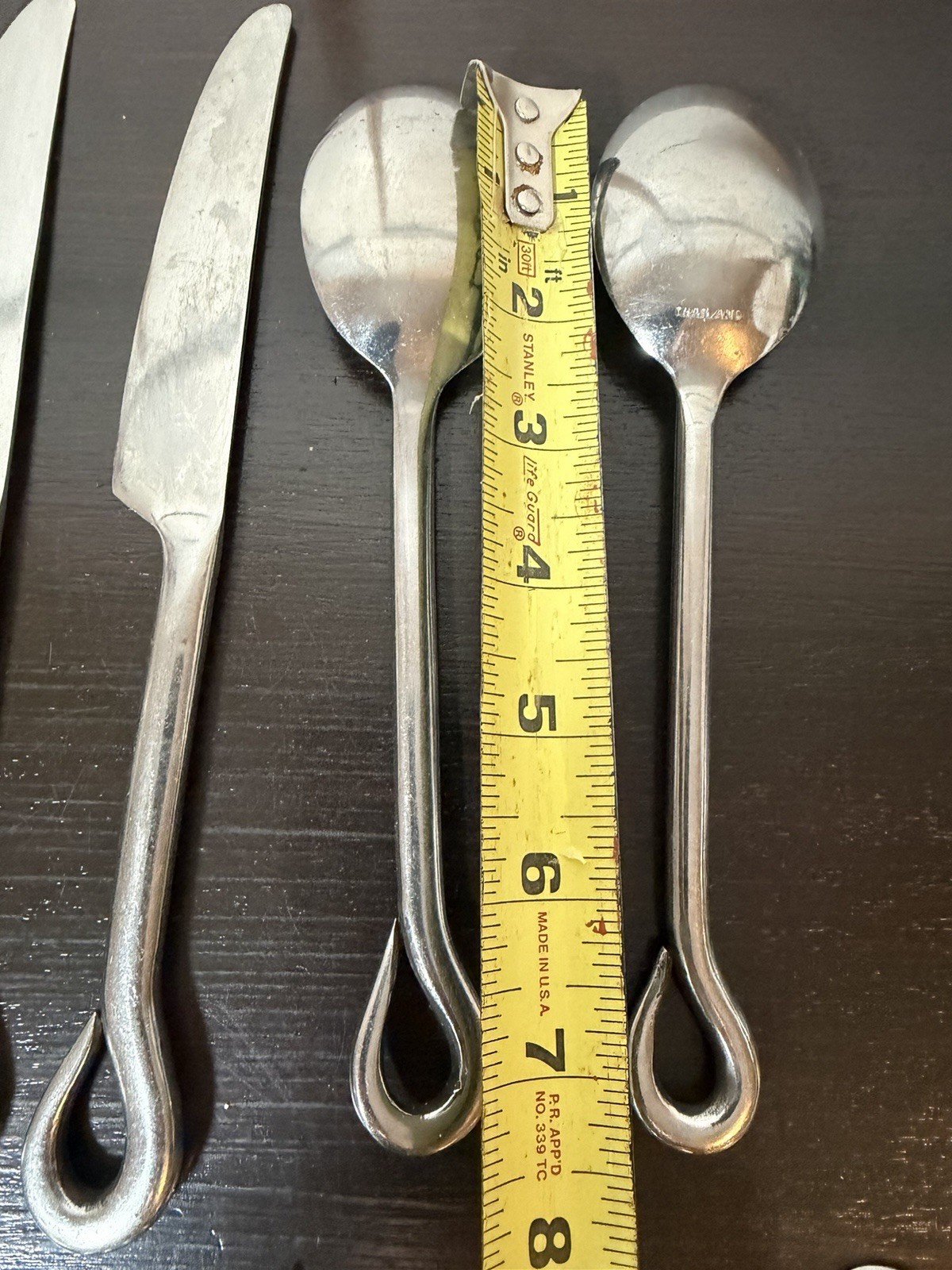 Vintage MCM Thailand Flatware Loop Teardrop Set of 9 Pc Spoons, Forks & Knives