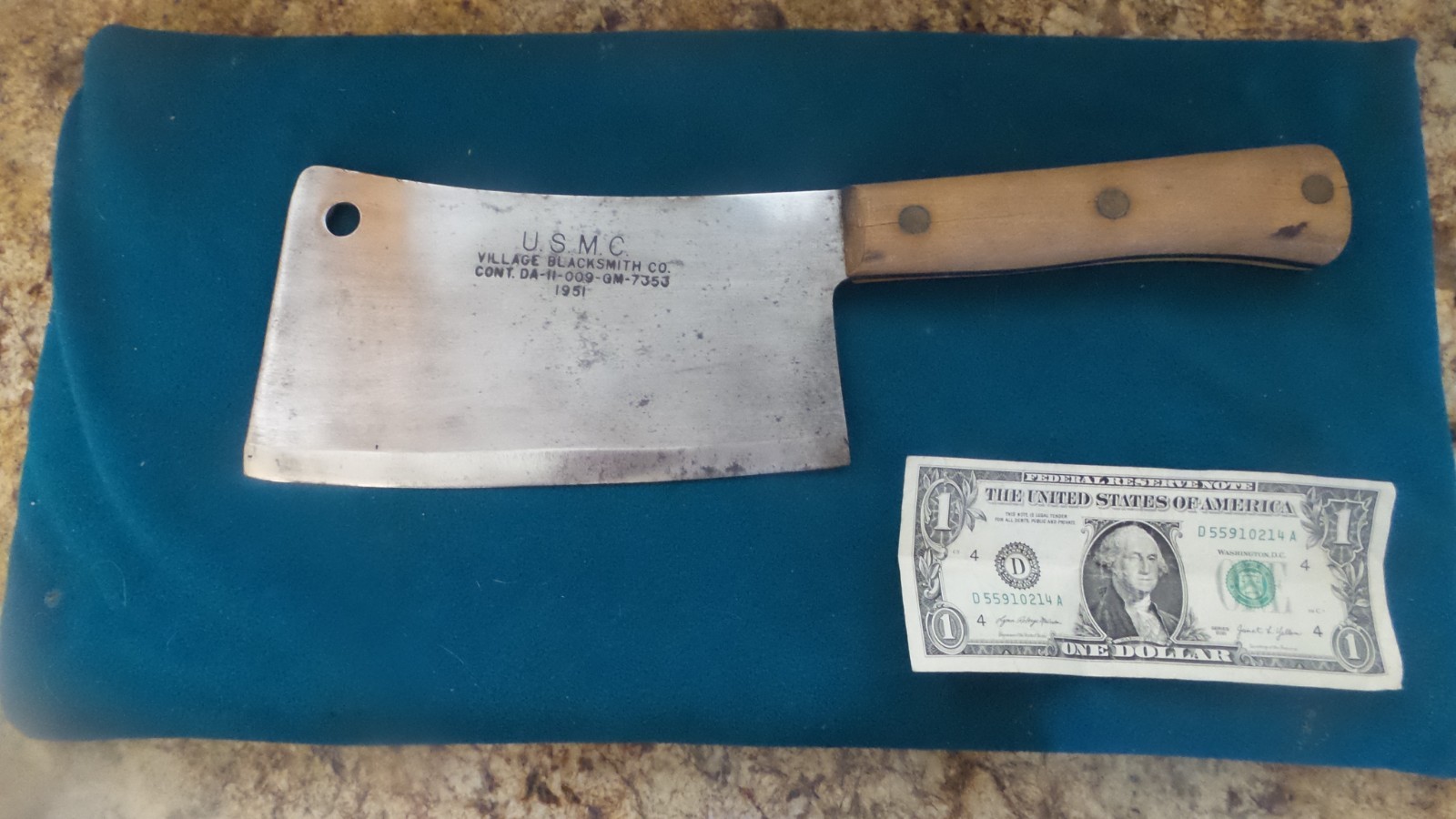 Large USMC 1951 Meat Cleaver, Village Blacksmith Co. 14″ Long, NICE!!