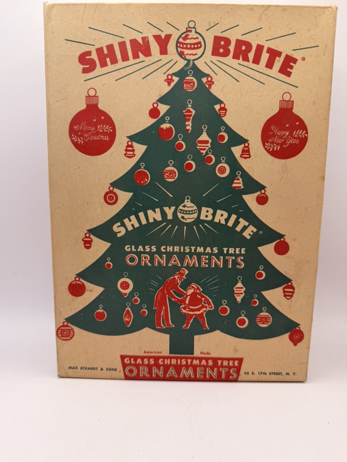 Vintage EMPTY BOX Shiny Brite Glass Christmas Tree Ornament Display Santa MCM