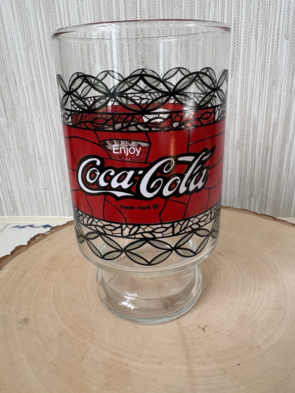 Vintage Large Enjoy Coca Cola Glass Tumbler Tiffany Style Stained Glass