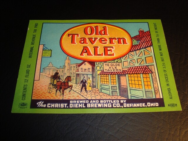 Circa 1930s Old Tavern Ale, IRTP Label, Defiance, Ohio