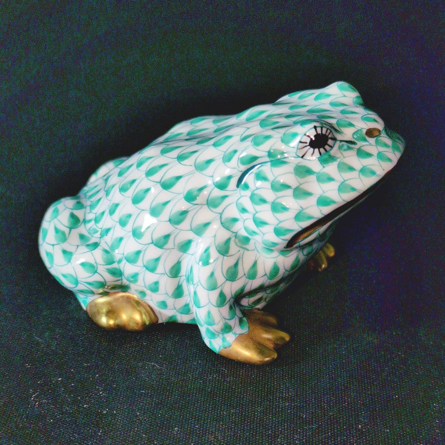 HEREND GREEN FROG, Hand Painted, Porcelain, 3″, HUNGARY