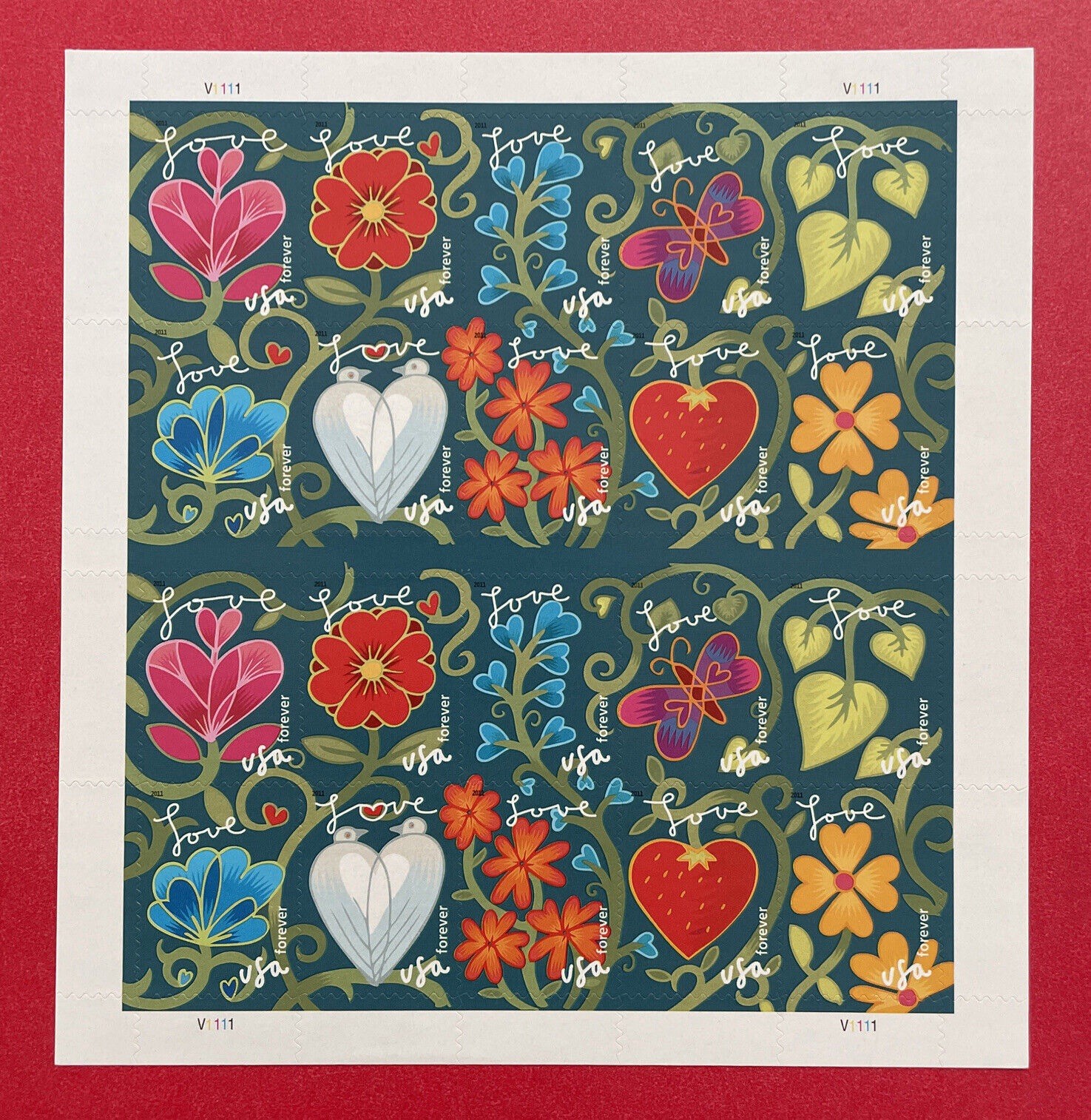 USPS Postage Stamps Sheet OF 20 First Class Letter Garden of Love