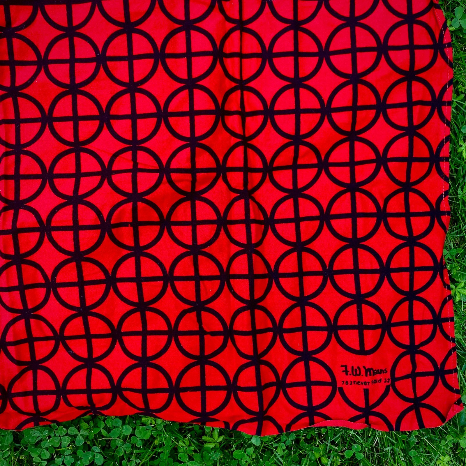 F.W. Means Vintage Cherry Red Tablecloth Retro Mod Pattern 40″ square
