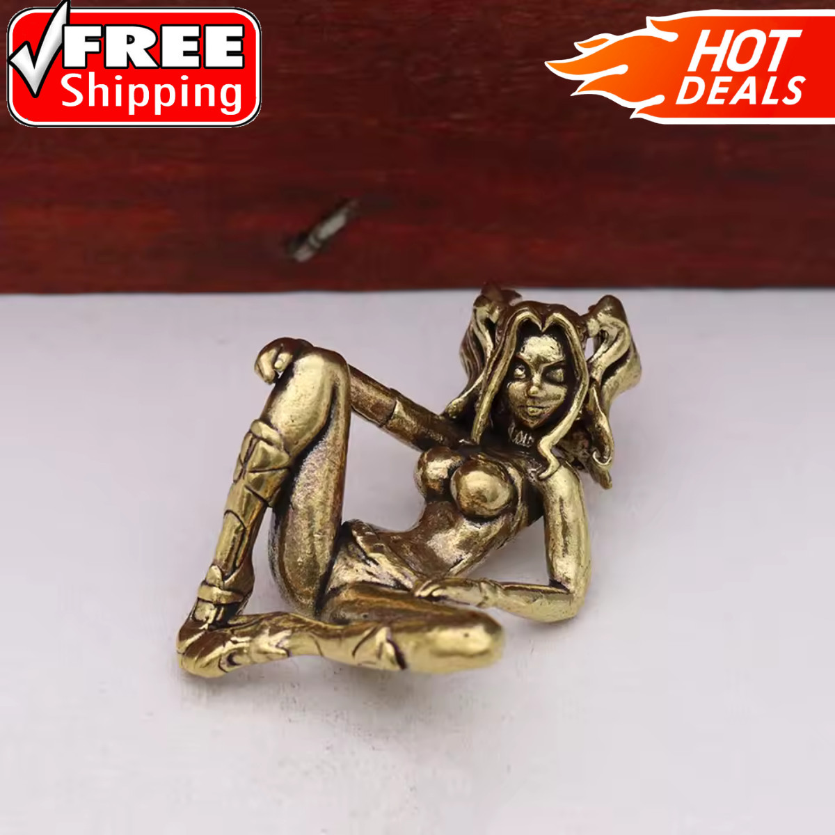 Vintage Brass Ponytail Beauty Girl Model Small Statue Figurine Ornament Gift