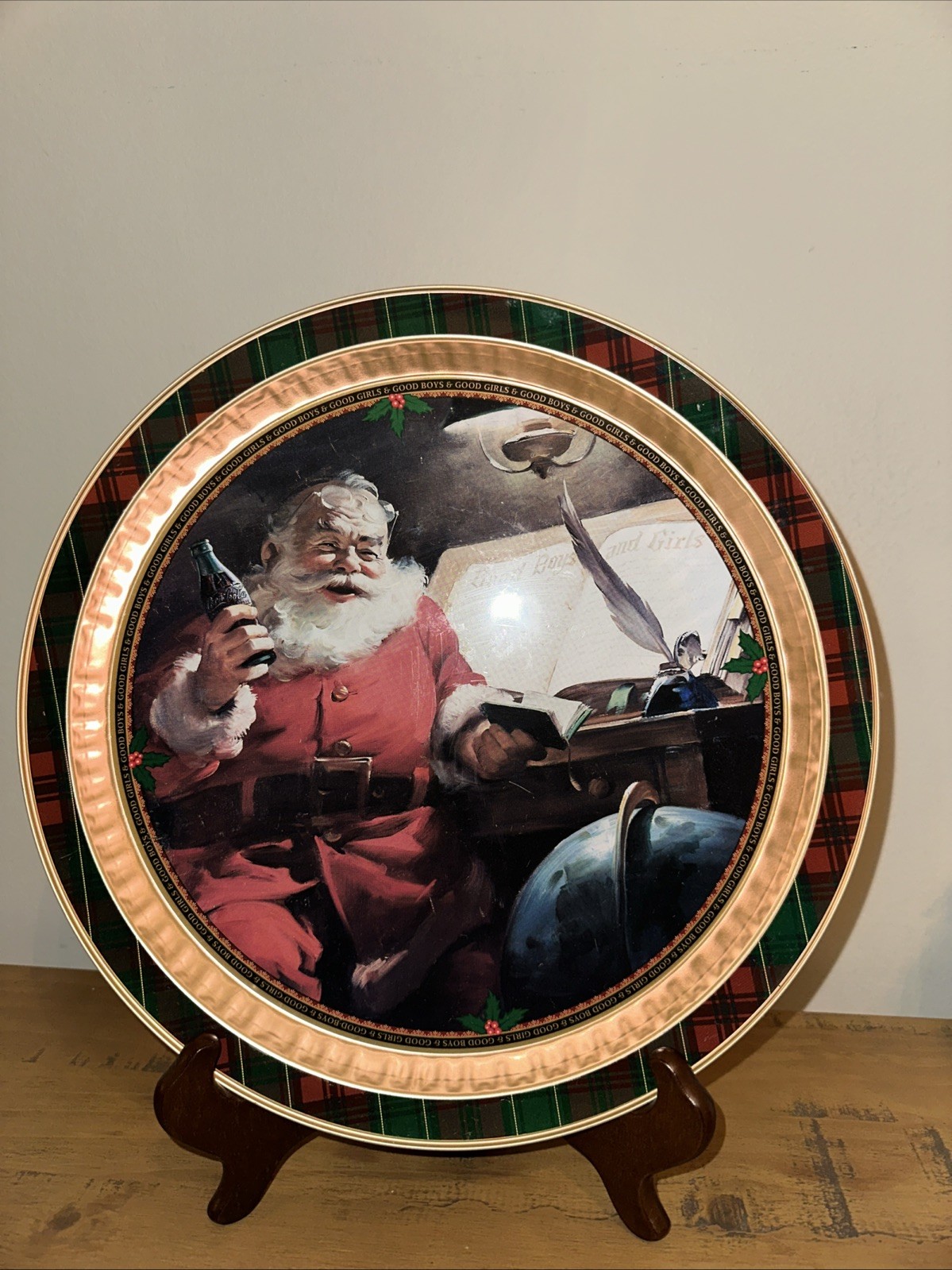 Vintage Coca-Cola Santa Good Boys & Girls Christmas Metal Serving Tray 1994