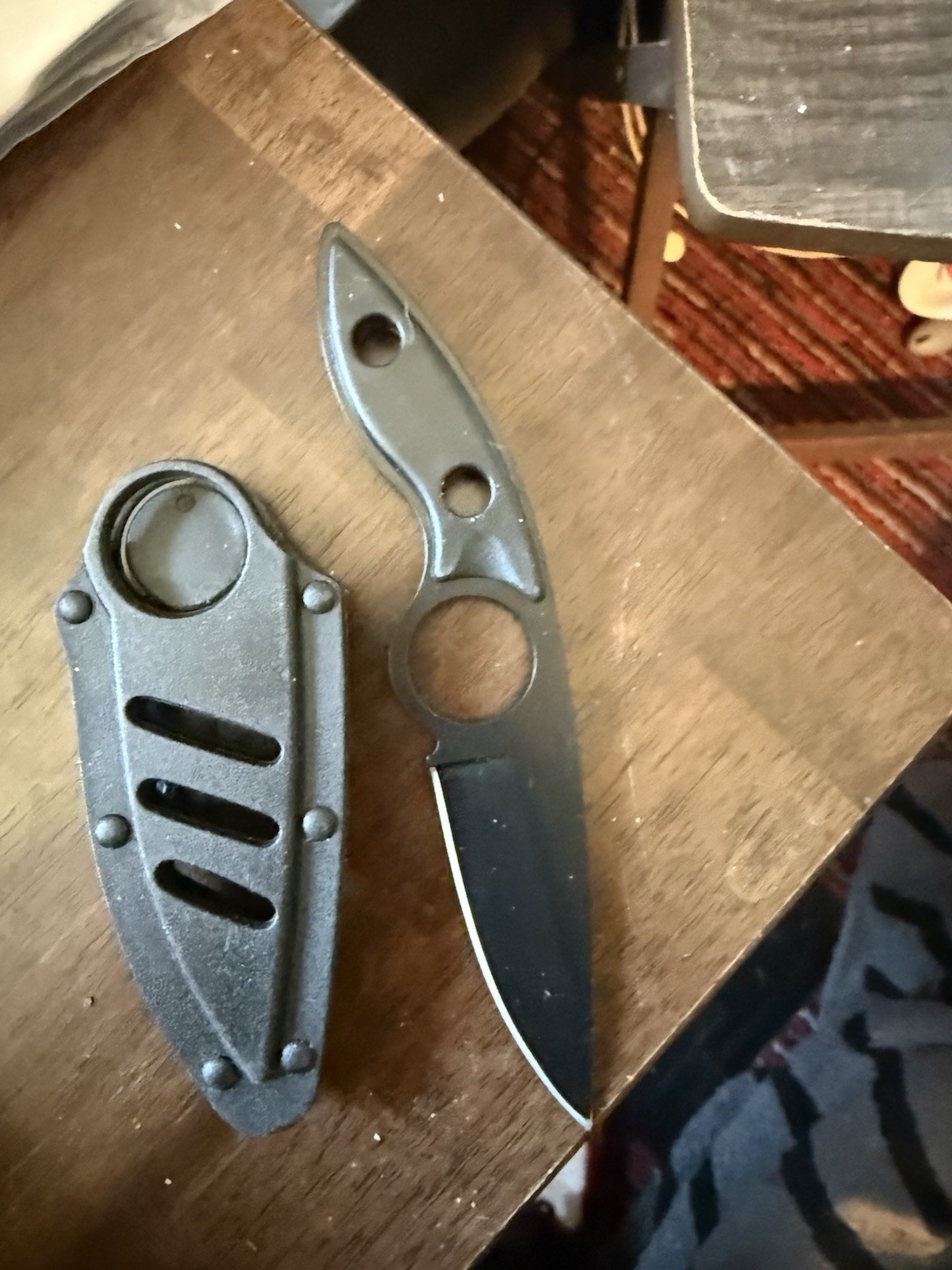 Black Drop Point Fixed Blade EDC Knife, Full Tang Plain Edge, Sheath, Ring