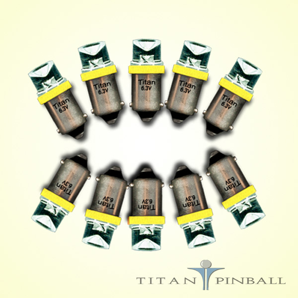 (10 Pack) – 6.3 Volt LED Bulb Concave 44/47 Base (BA9S) Pinball – YELLOW