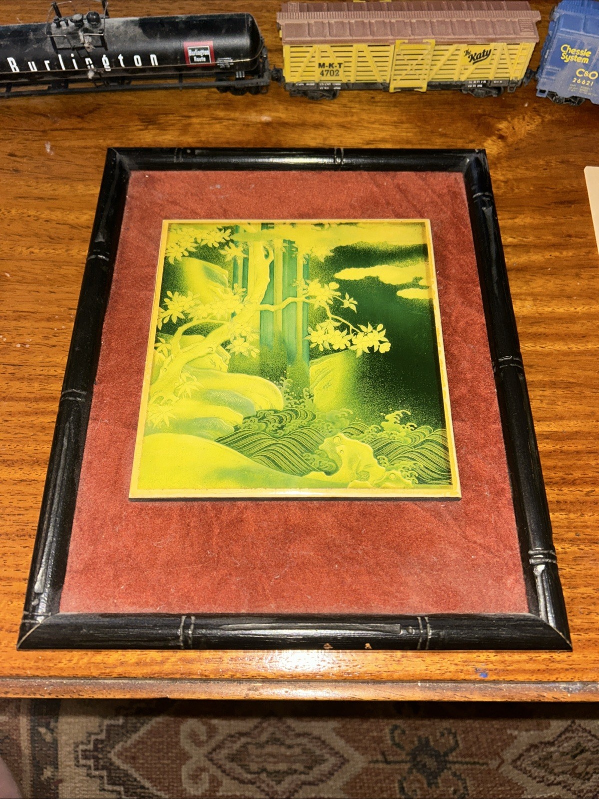 Antique Japanese Tile 6 Inches By 5.5 Inches Framed Dusty