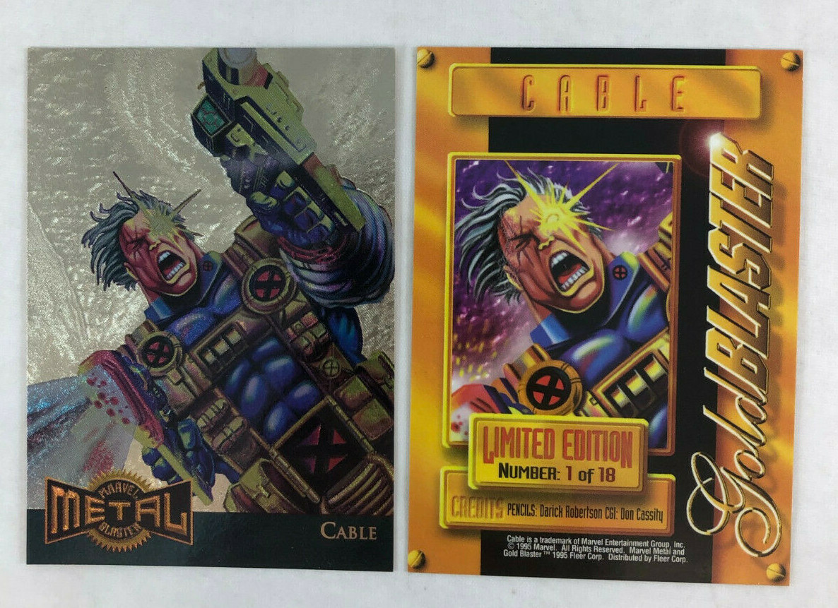 SINGLE CHASE CARD: Marvel Metal Fleer 1995 Gold Blaster #1 of 18 Cable