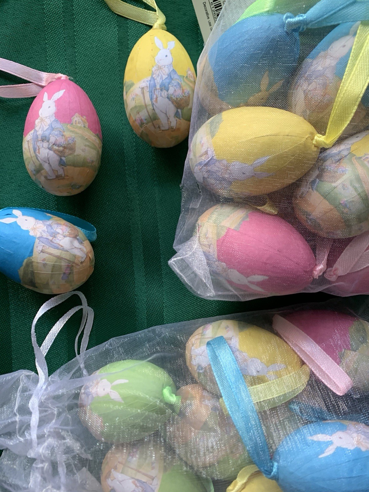 24 💥 PAPER MACHE DECOUPAGED Hanging Ornaments Rabbit Decoration Color EGG Lot