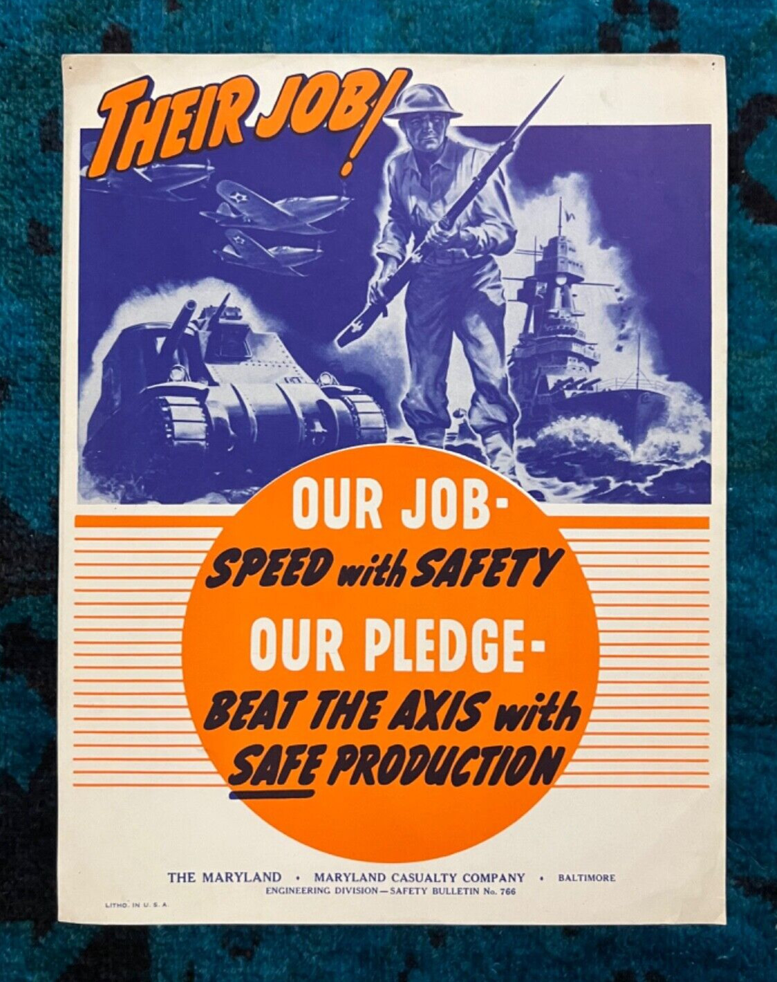 WWII WW2 Original War Poster Beat the Axis Home Front Production Job Safety