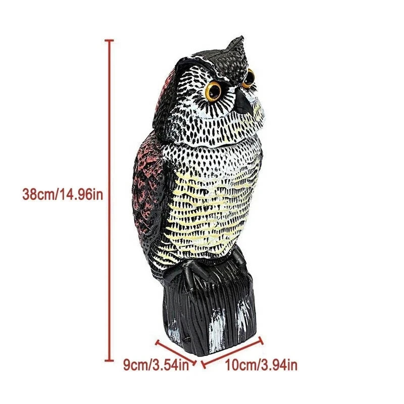 Large Realistic Owl Decoy With Rotating Head Bird Pigeon Crow Scarer Scarecrow