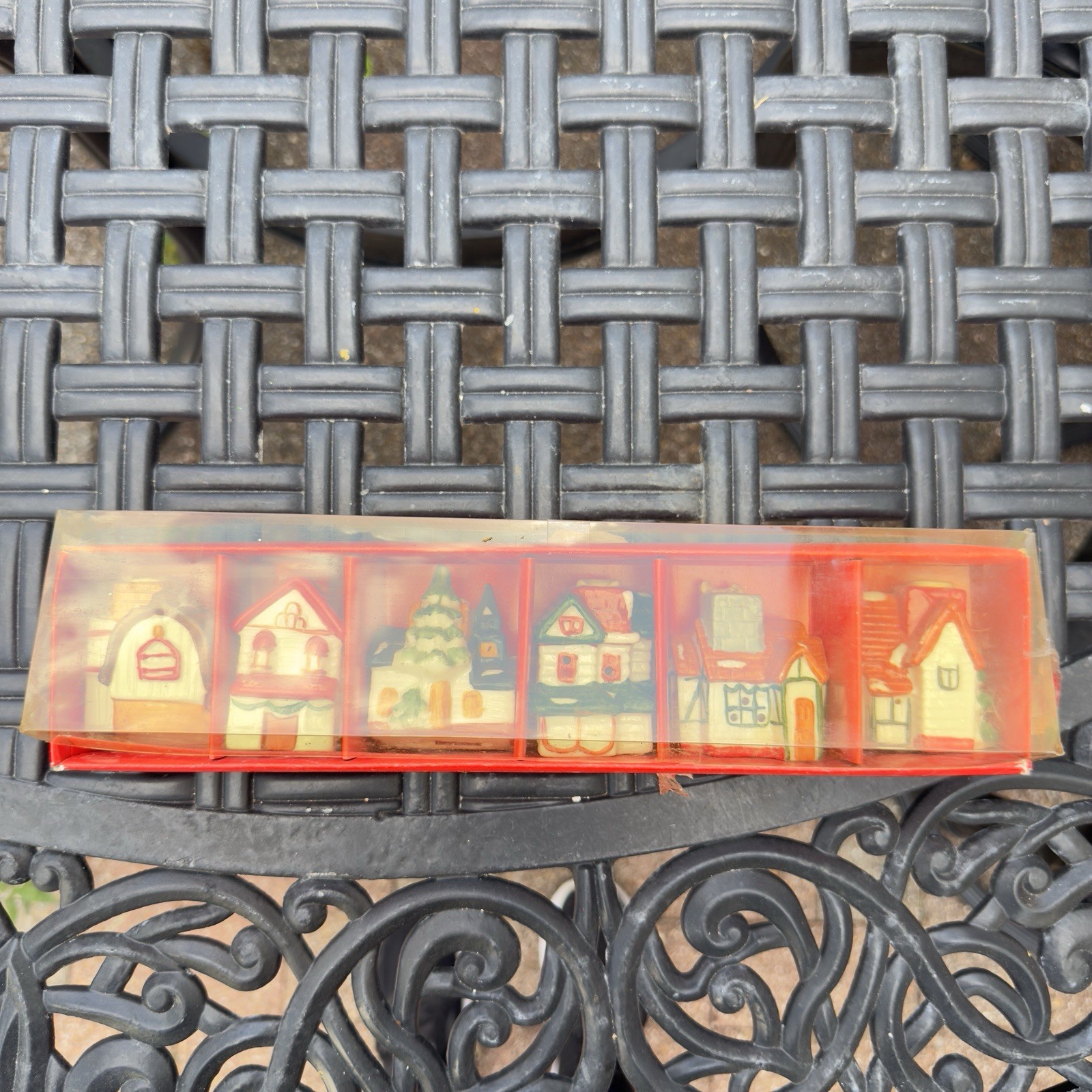Vtg 90s Christmas Miniature String Light Covers Set of 6 Houses Village