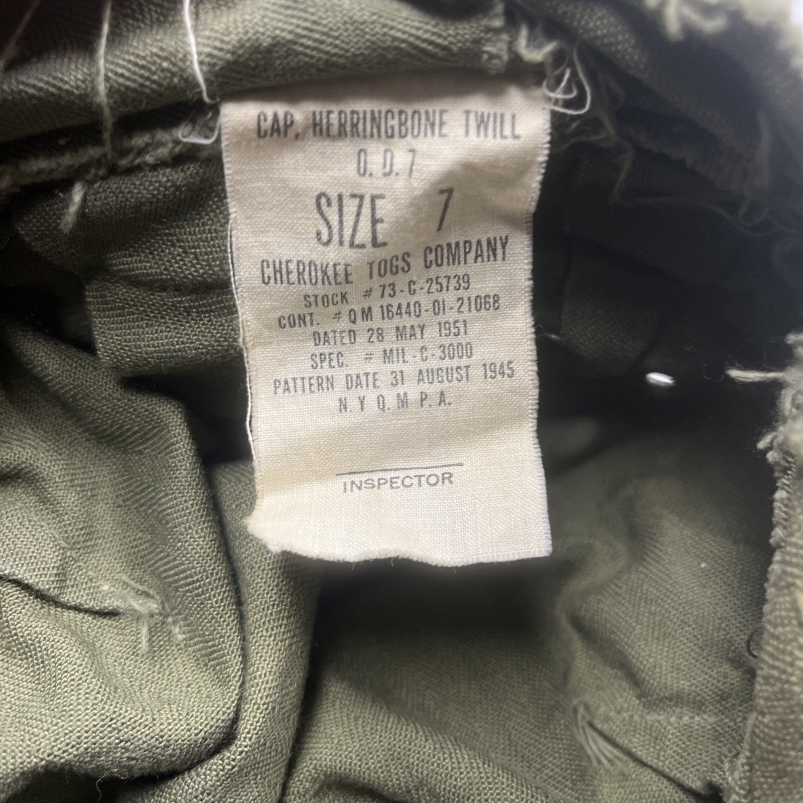 USGI Herringbone COMBAT FATIGUE CAP Korean War Era Dated 1951