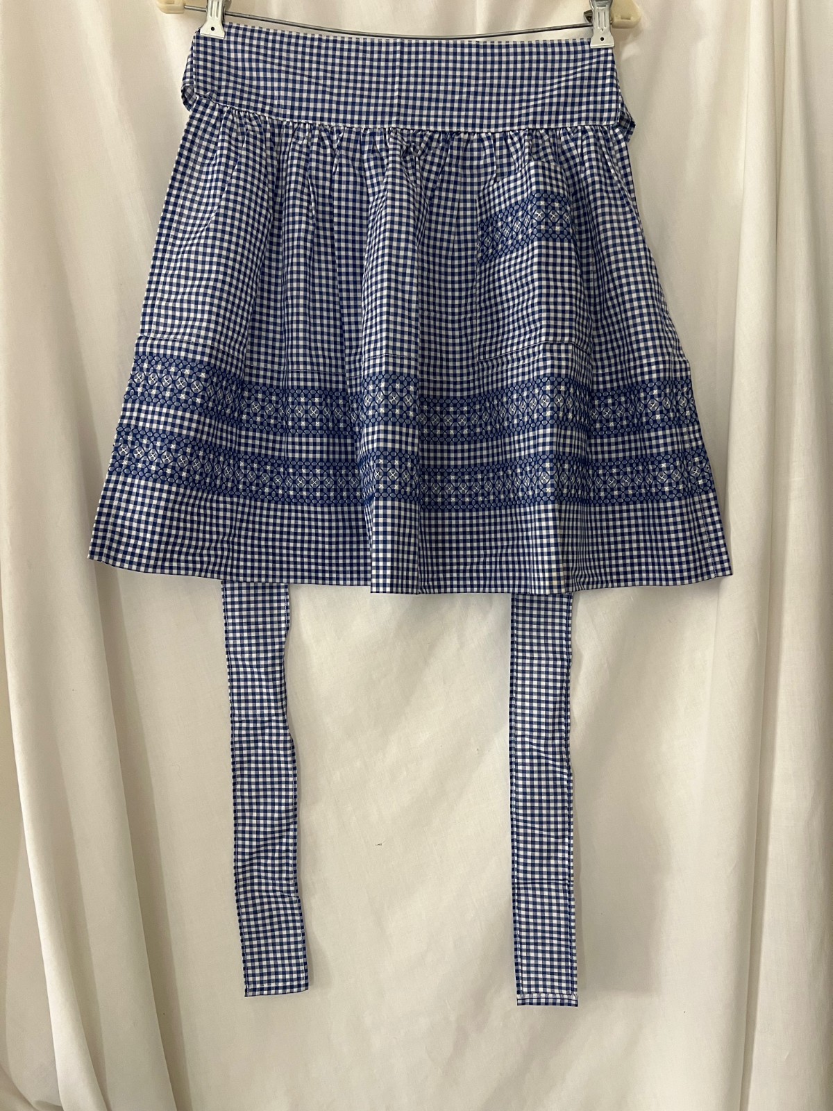 3 Vintage Style Gingham waist aprons–Black, Blue, Dark Blue (AK)