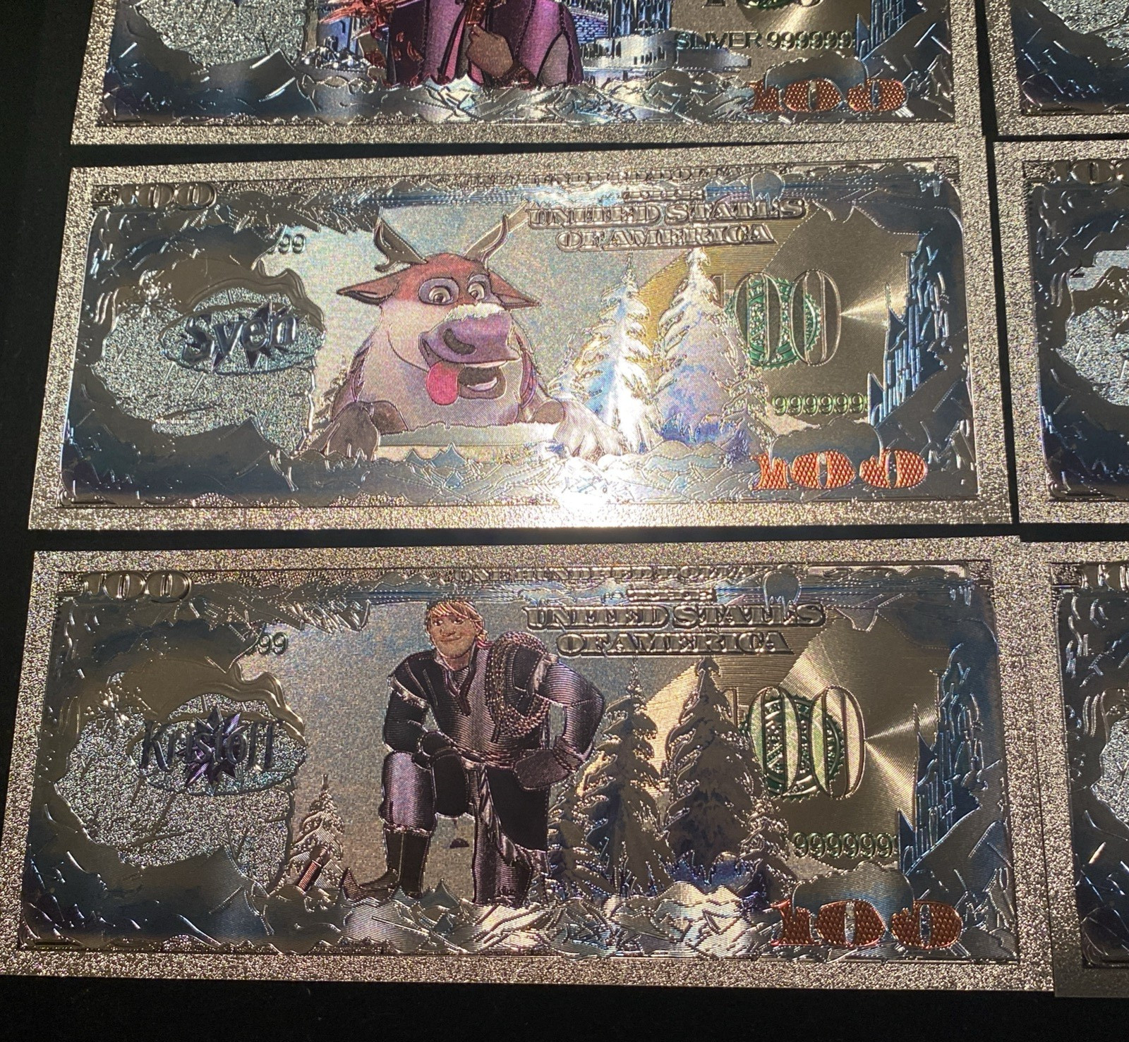 Frozen Silver Foil Novelty Banknote Set of 6 w/ COA Anna Elsa Olaf Kristoff
