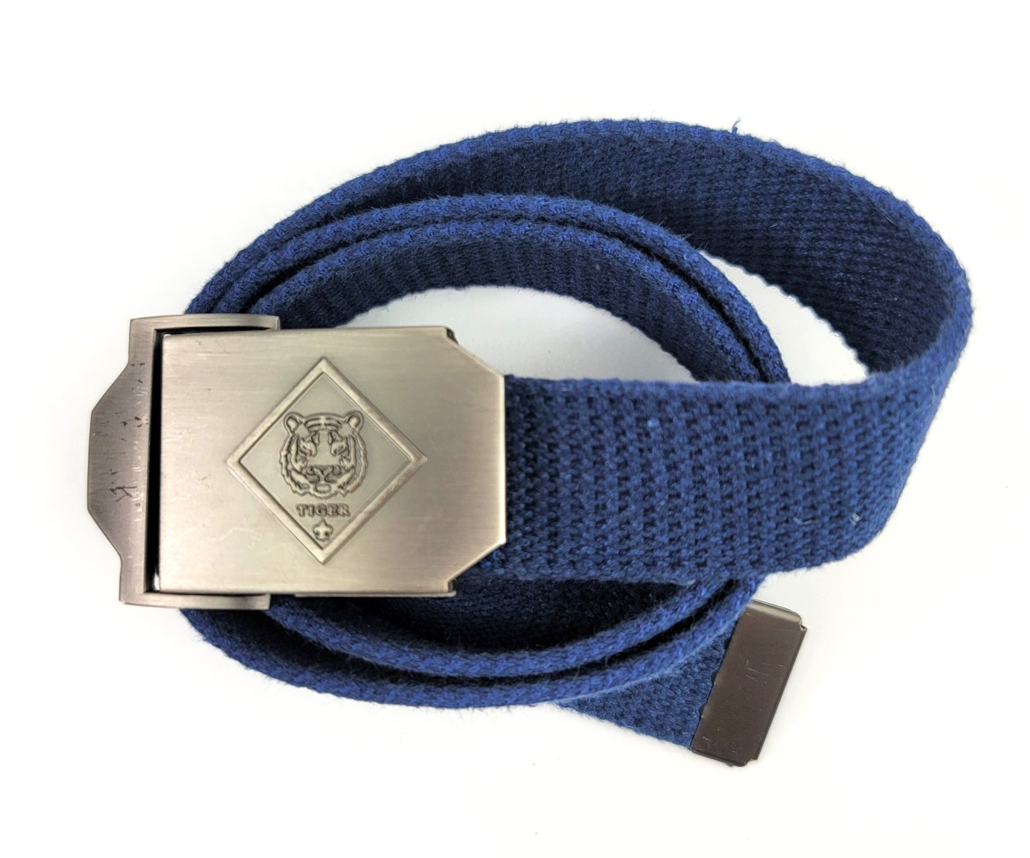 Boy Scouts Tiger Cub Brushed Silver Tone Buckle Uniform Blue Belt 30 inch