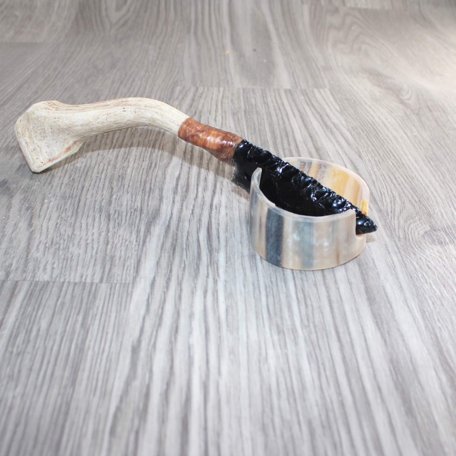 Axis Deer Antler Handle Obsidian Blade Ornamental Knife #13467 Mountain Man