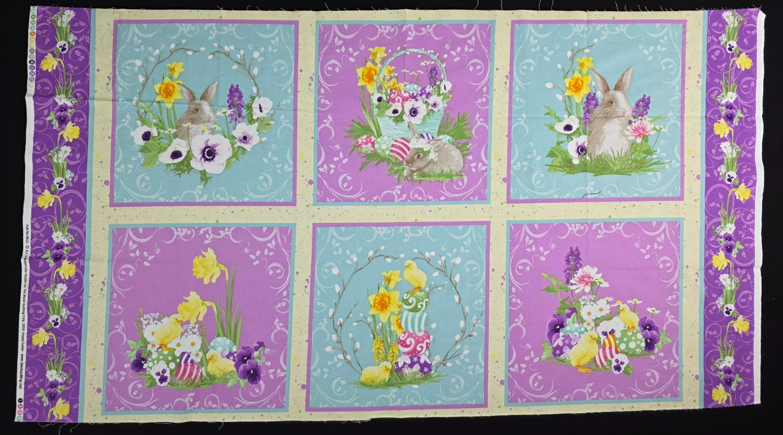 Hoppy Easter Fabric Panel Bunnies Chicks Floral 24″ x 44″ Quilt Shop Quality