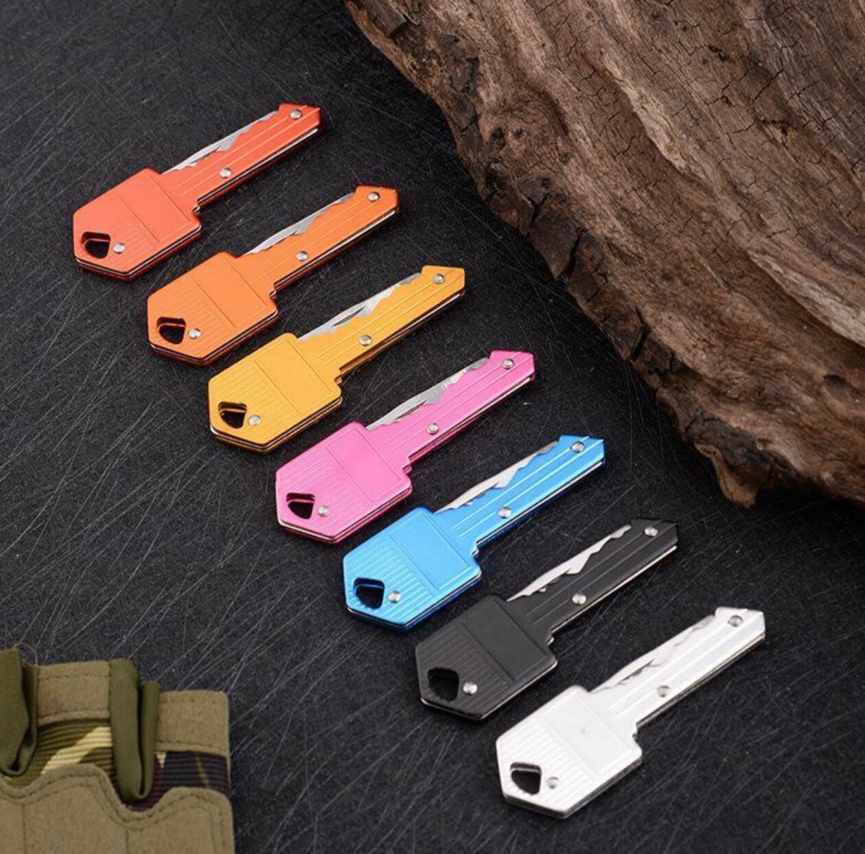 2 Portable Outdoor Pocket Folding Key Shape Mini Chain Knife Camping