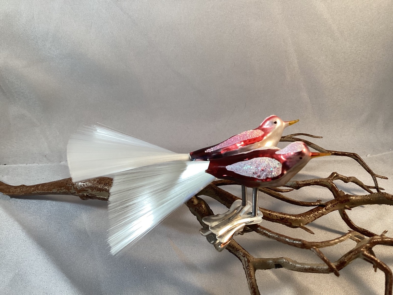 Vintage Mercury Glass Set of Love Birds- One Clip- RARE